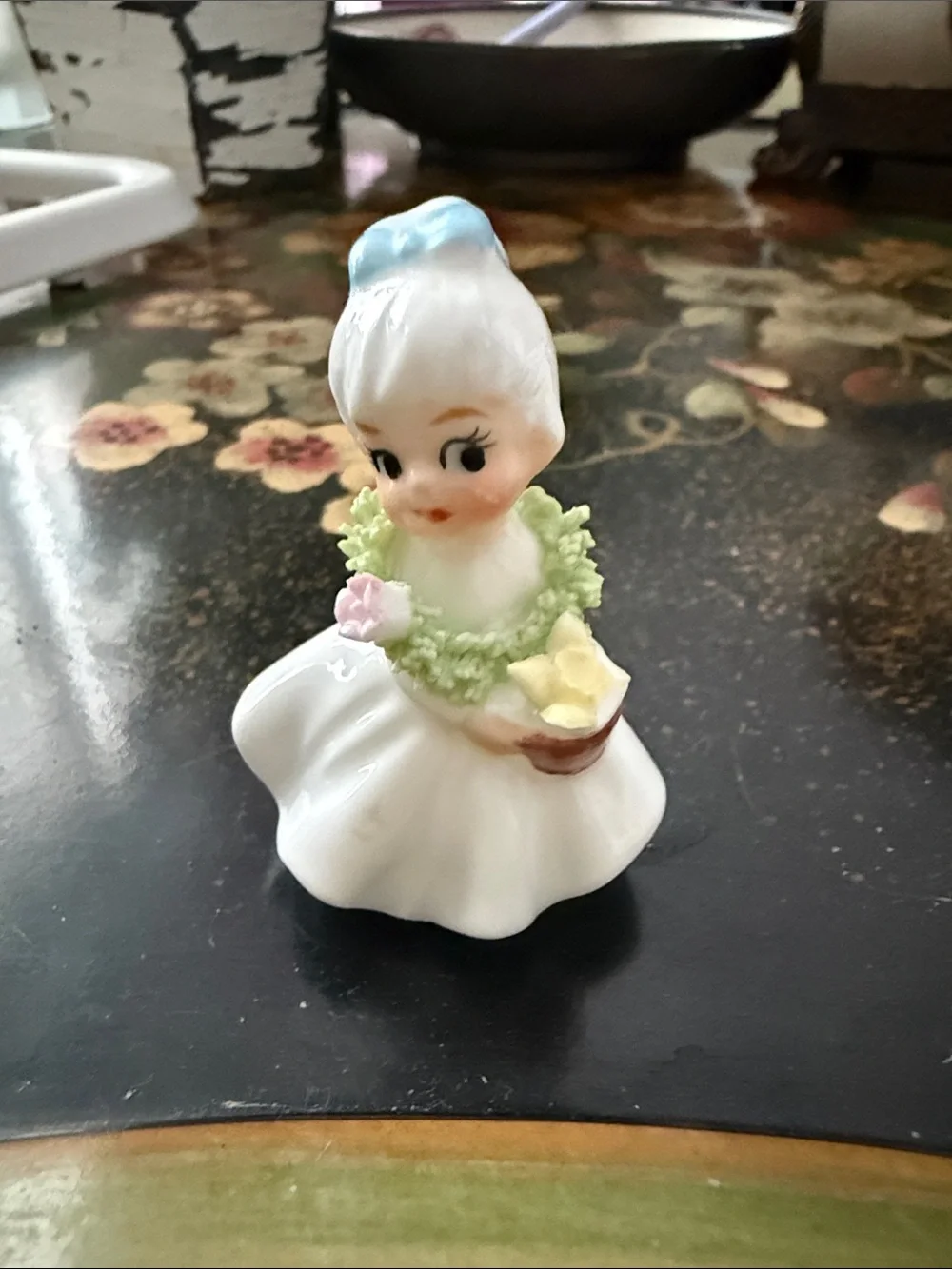 Vintage Bone China Flower Girl by Napco Figurine Girl with Pastel Accents -